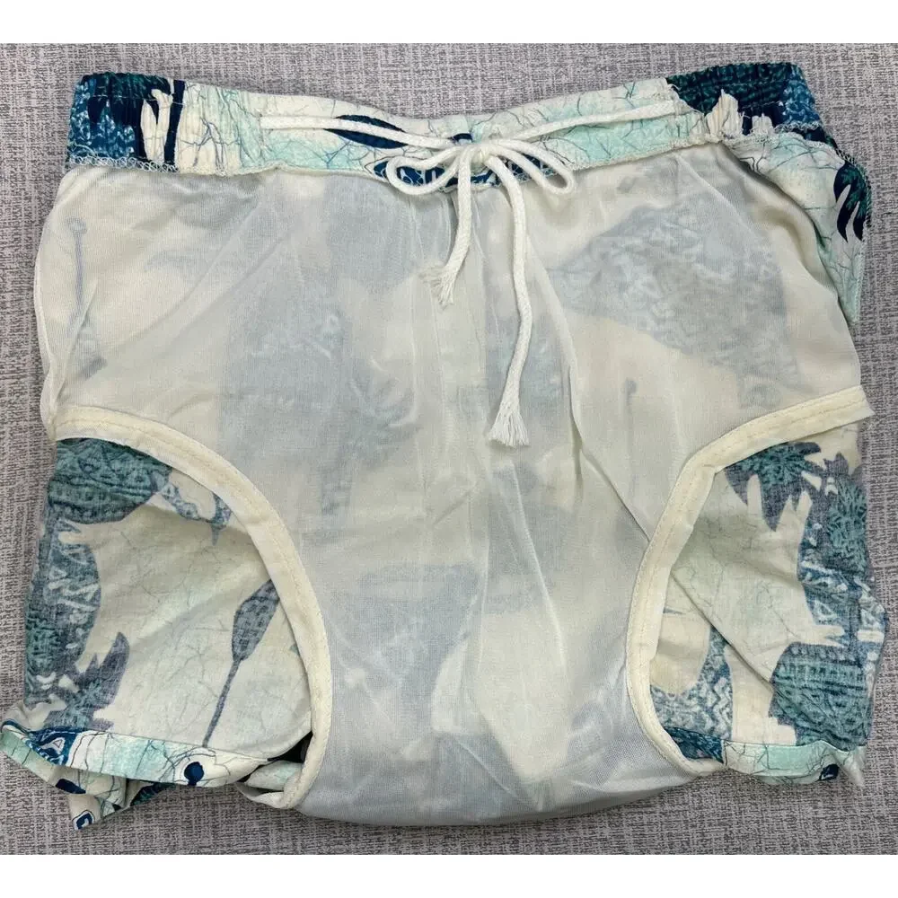Vintage 70’s Jantzen Short Swim Trunks 28 waist USA Blue Hawaiian Print Retro